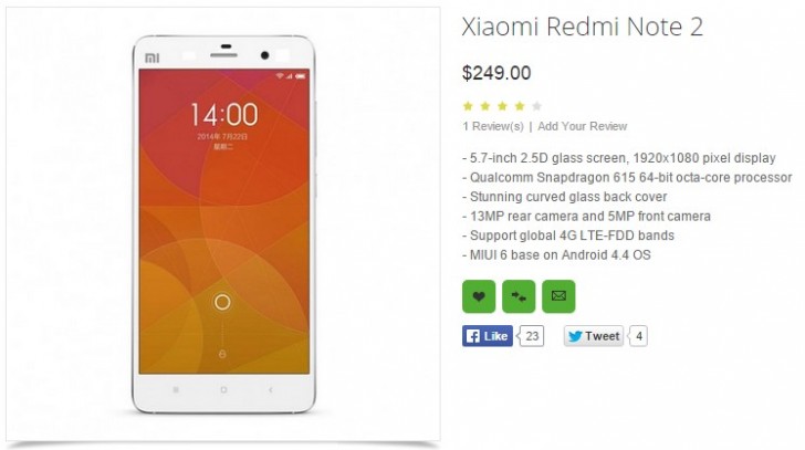 Xiaomi Redmi Note 2 gets specs leaked by retailer